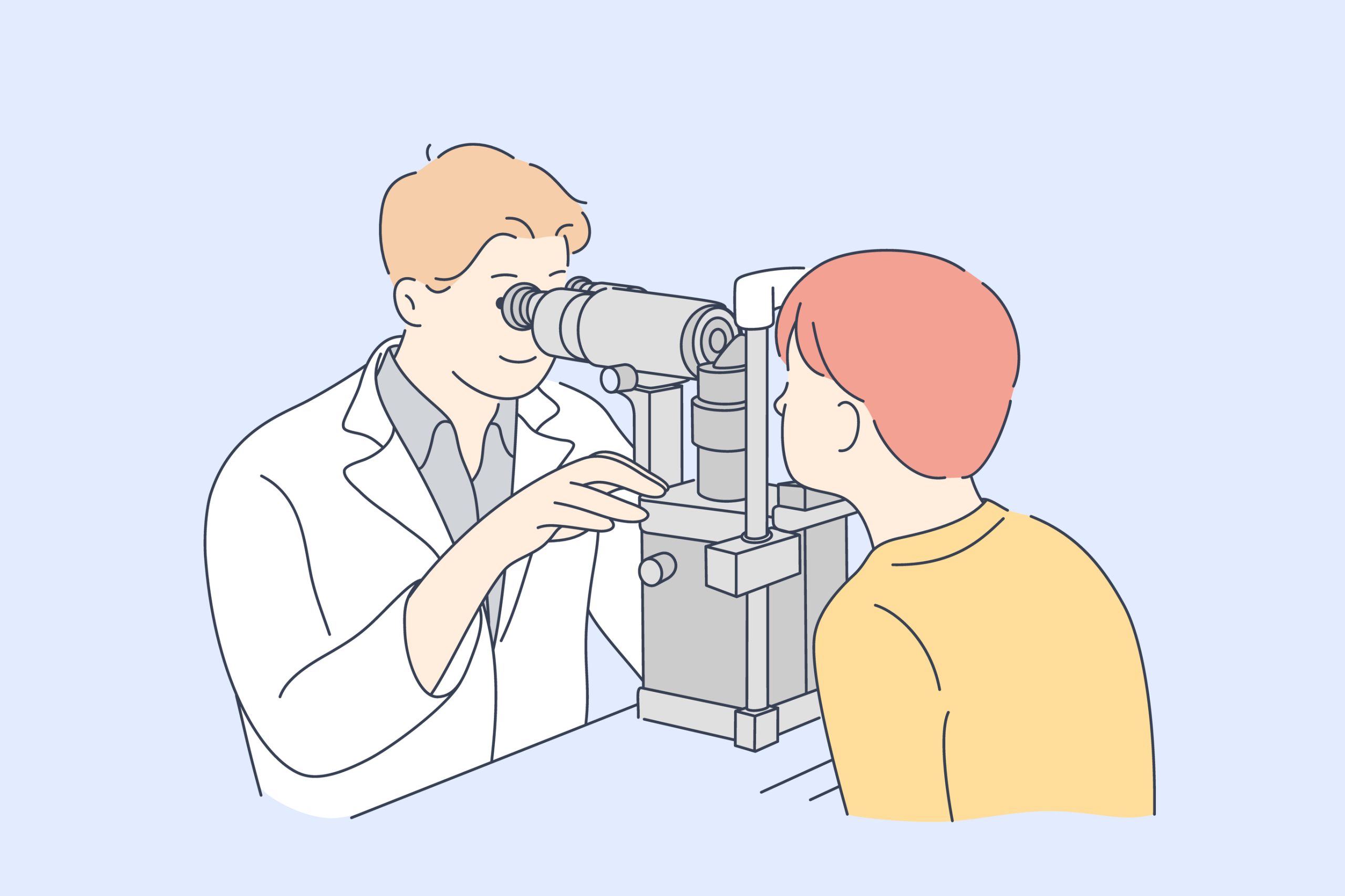 Optometrist examining a patient's eyes.